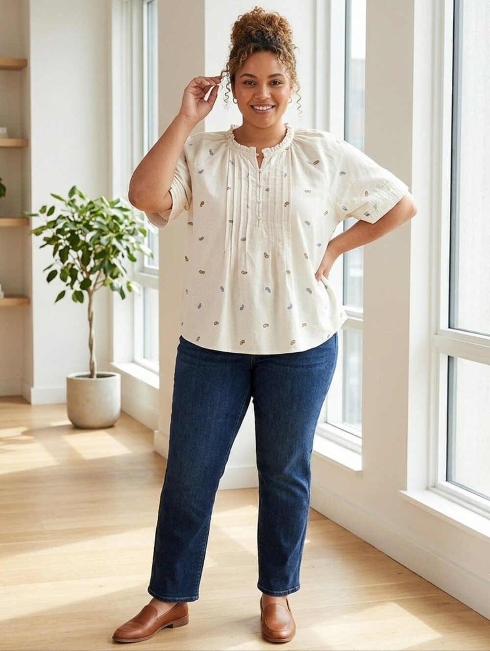 a.n.a. Women’s Plus Size Beige Paisley Embroidered Blouse
Size 2X
